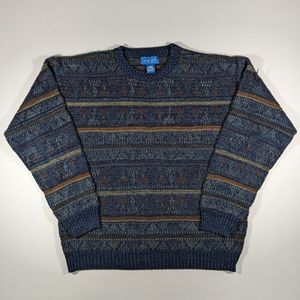 Vintage 90s Town Craft Sweater Men's Size Large Abstract Pullover Blue